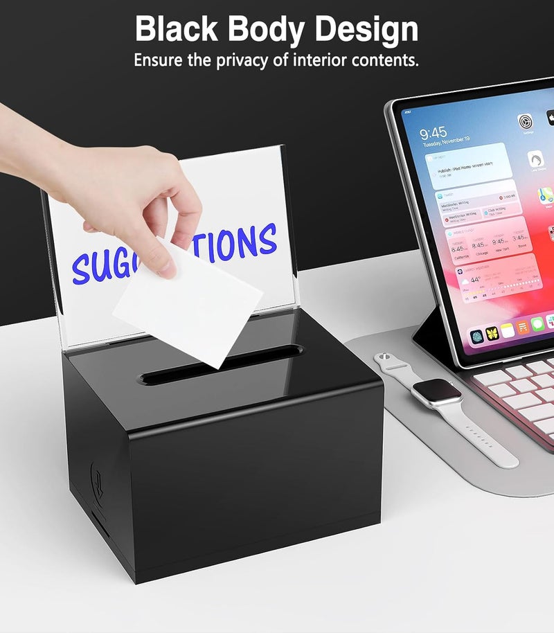 MoKo Acrylic Donation Box with Lock, Ballot Suggestion Box with Sign Holder for Fundraising Donation Voting Collection, Raffle Tip Jar, 6.2"x 4.7"x 4", Black - Image 3